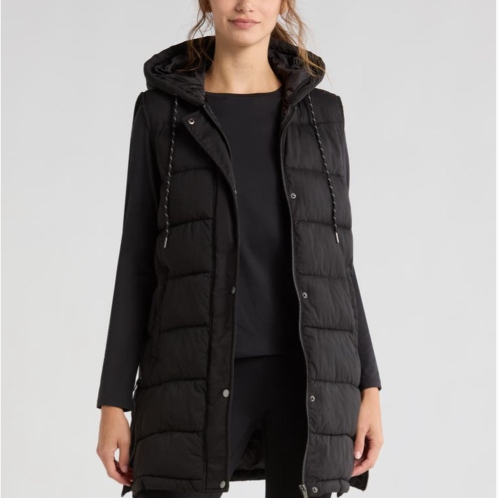 Zella Long Hooded Puffer Vest (Size L) Like New!